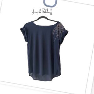 JOSEPH RIBKOFF Navy Blue blouse with Rhinestone Shoulder